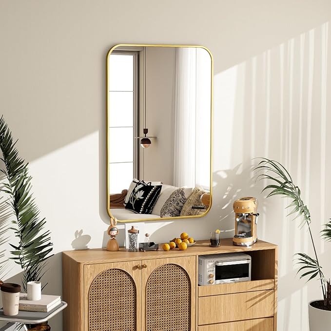 20x28 Inch Bathroom Mirror - Wall Mounted Vanity Mirror with Round Corner Aluminum Alloy Frame, Hanging Horizontally Vertically for Living Room, Bedroom, Hallway as Home Decor, Gold