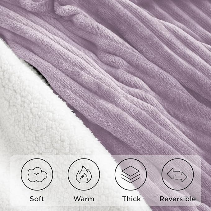 Sherpa Twin Blanket for Bed - Soft Cozy Fleece Blanket, Warm for Winter, Reversible for Sofa, Lavender, 60 x 80 Inches