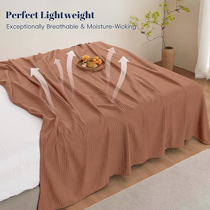 PHF Lightweight Waffle Weave Blanket Queen Size, Breathable & Ultra Soft, 90"x 90" Soft & Cozy Thin Blanket for All Season & Hot Sleepers, Bed, Home Decor - Terracotta