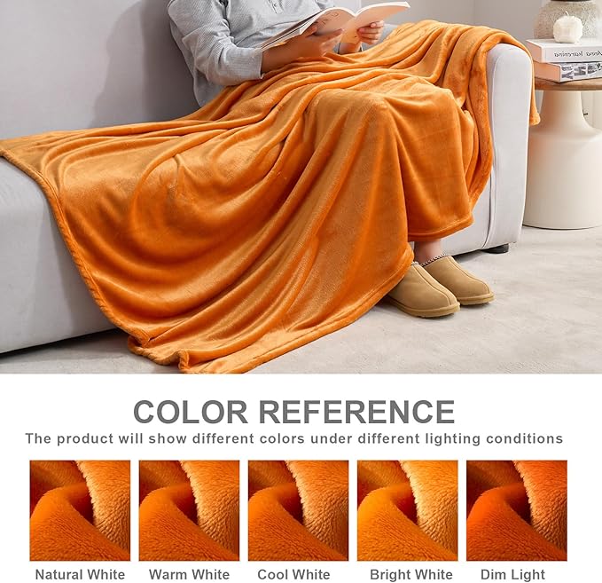 Hansleep Fleece Orange Throw Blanket, Super Soft Flannel Fuzzy Plush Cozy Blanket for All Seasons, Orange, Throw 50x60 Inches