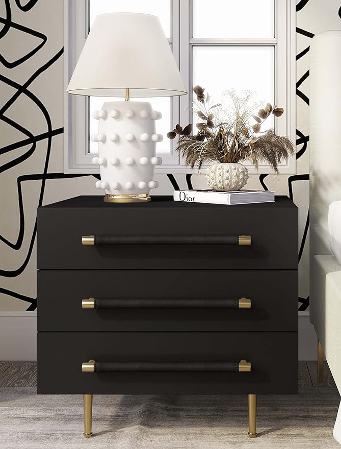 Tov Furniture Trident 3-Drawer Nightstand (Black) | Bedside Table with Storage