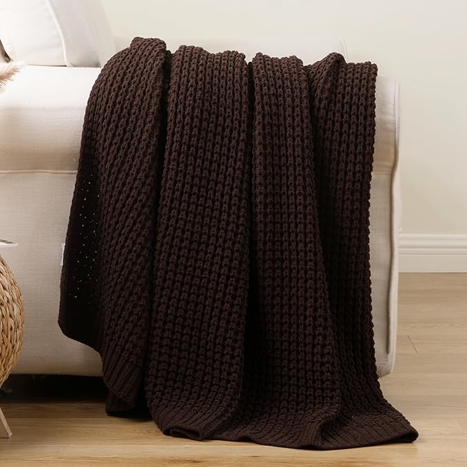 Bunnikins & Clover Dark Brown Throw Blanket for Couch, Soft Chenille Knit Throw Blanket for Home Decor, Decorative Chocolate Brown Blanket for Bed, Living Room, 60"x80"