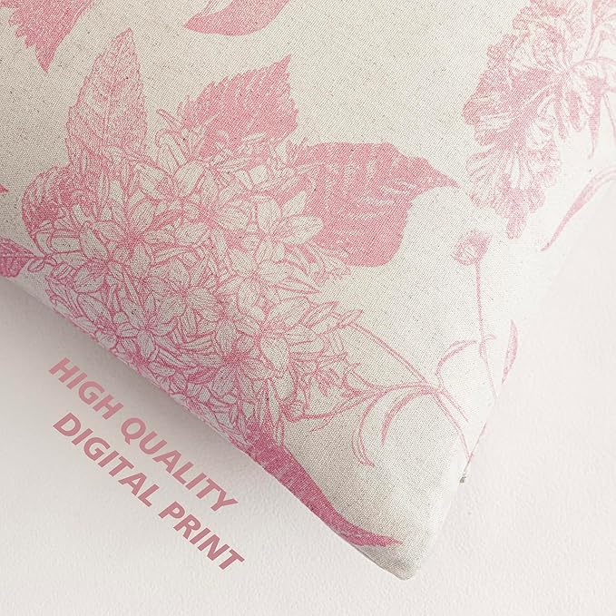 Foindtower Set of 2 Linen Floral Throw Pillow Covers Neutral Vintage Print Decorative Cozy Cushion Covers Farmhouse Boho Home Decor for Sofa Chair Couch Bedroom Living Room,18×18 Inch,Light Pink