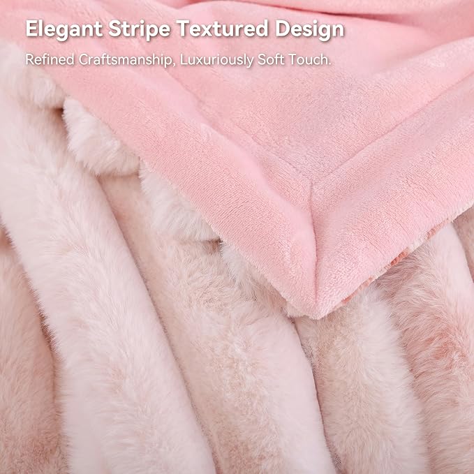 Smoofy Fluffy Faux Fur Throw Blanket - Super Soft Thick Plush Cozy Fuzzy Rabbit Fur, Luxury Warm Fleece Minky Stripe Blanket for Couch, Sofa, Room Decor Gift for Women, Tie Dye Pink Throw, 50x60