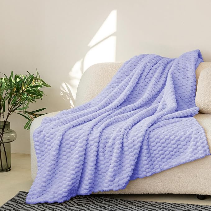 Super Soft Fleece Twin Blanket 50x70 Inches for Couch, Premium Silky with 3D Imitation Turtle Shell Jacquard Decorative Blankets, Lightweight and Cozy for Sofa.Light Blue-1