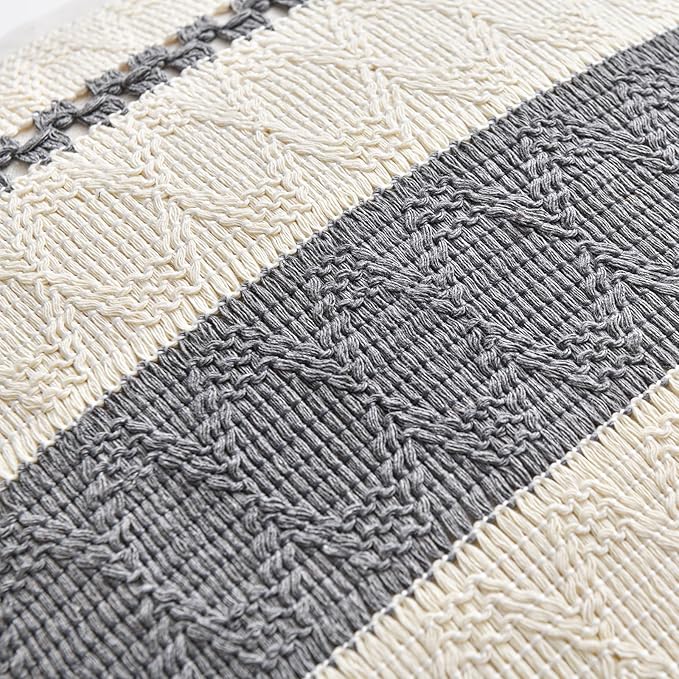 Fancy Homi Set of 2 Neutral Grey Farmhouse Long Lumbar Decorative Throw Pillow Covers 16x24 Inch for Couch Bed Chair, Vintage Country Rustic Retro Room Decor, Soft Thick Cotton Rectangle Cushion Case