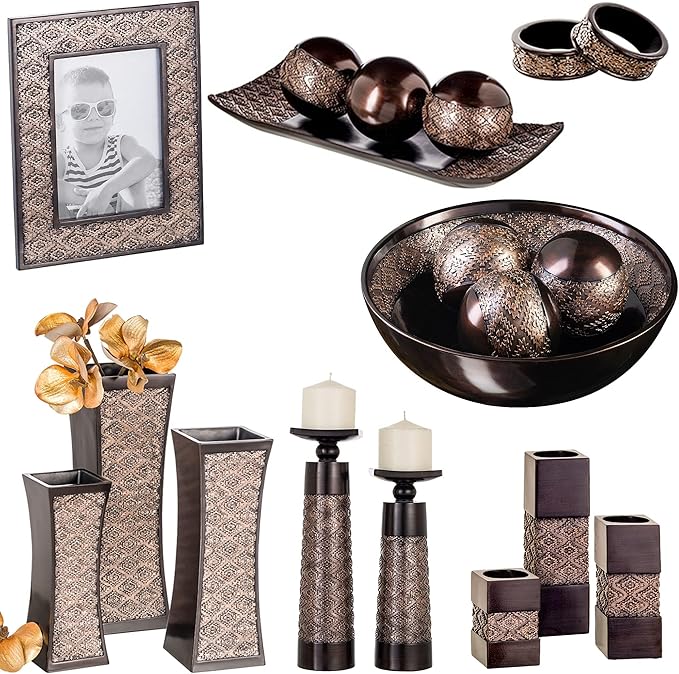 Creative Scents Dublin Brown Set of 3 Small Tealight Candle Holders Table Decor Gift Set - Centerpieces for Living/Dining Room Table, Coffee Table Decor for Fireplace/Entrance or Bathroom