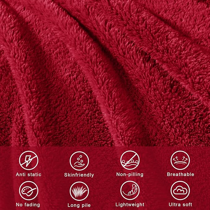 Exclusivo Mezcla Soft Fleece Throw Blanket for Couch, Super Soft Velvet Plush Fleece Blankets, Fuzzy Cozy and Warm for Winter, 50x60 Inches, Deep Red