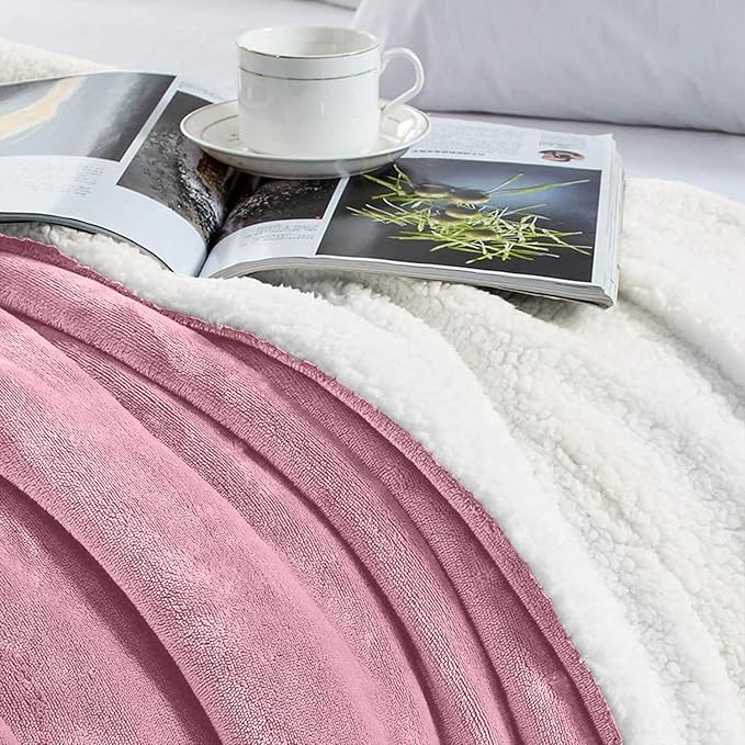 MOONLIGHT20015 Sherpa Fleece Twin Blanket - (Baby Pink, 60X80 Inches) Warm and Fluffy Blankets for Winter - Reversible Thick and Cozy Twin Size Blankets for Bed, Camping and Travel