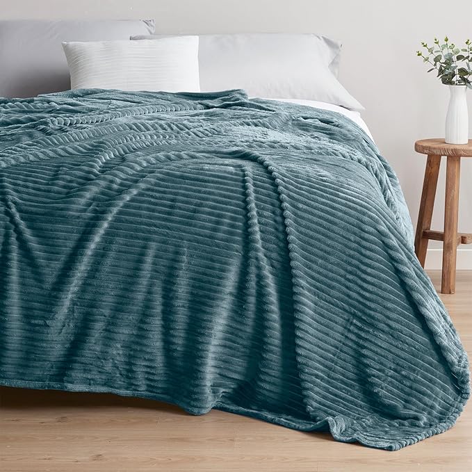 Nestl Blue Blanket Queen Size for Bed - Cozy Warm Fuzzy Blankets for Women, Plush Large Fleece Throws for Girls - Stone Blue, 90 x 90 Inches