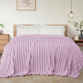 Exclusivo Mezcla Queen Size Flannel Fleece Blanket, Super Soft Striped Jacquard Bed Blanket, Lightweight Fuzzy Cozy for All Seasons, 90x90 Inches, Lilac Purple