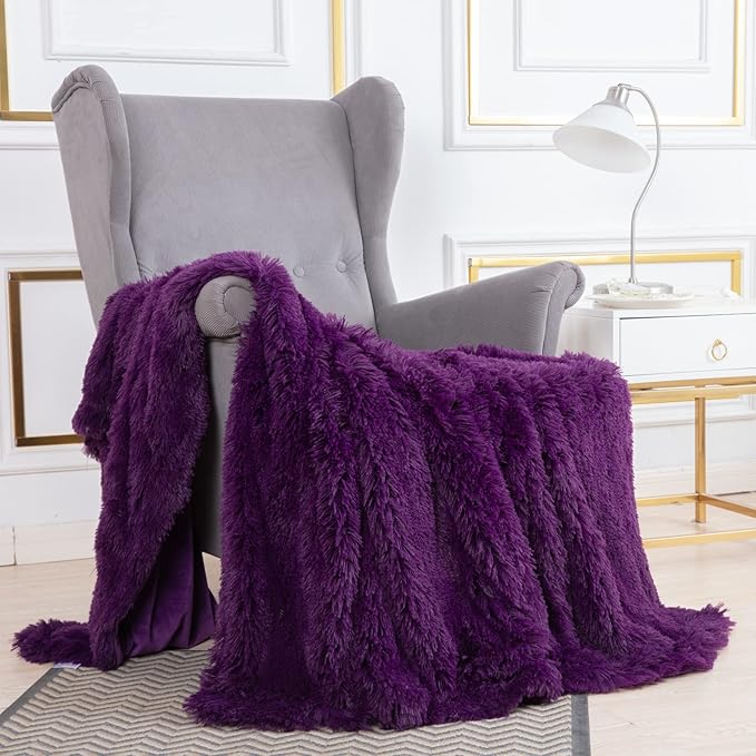 YUSOKI Long Faux Fur Twin Size Blanket,2 Layers,3.4lb for Bed Couch Home Décor Gifts Women (Purple,60" x 80")