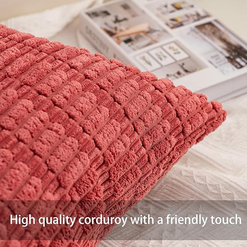 Aegero Pack of 2 Corduroy Decorative Throw Pillow Covers 16x16 Inch Soft Striped Pillow Covers Modern Farmhouse Home Decor for Sofa Living Room Couch Bed（Cranberry Red）