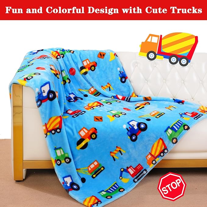 Lukeight Construction Toddler Blanket Gifts for Boys and Girls, Plush Truck Throw Blanket for Kids, Thick and Warm Boys Blanket for Teens Birthday (Construction, 50x60 Inches)