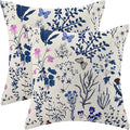 AEIOAE Summer Pillow Covers 18x18 Inch Set of 2,Navy Blue Wild Flower Plant Throw Pillows Case,Seasonal Floral Outdoor Decorative Square Linen Farmhouse Decor Cushion Covers for Home Sofa Bed Couch