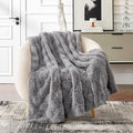 Cozy Bliss Faux Fur Textured Throw Blanket for Couch Super Soft Fuzzy Checkered Bed Blanket Gift for Women Premium 3D Geom Jacquard All Season Use Grey 50"*60"