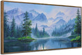 Ardemy Framed Lake & Mountain Canvas Wall Art 40"x20", Textured Blue-Green Landscape Painting, Large Nature Picture for Living Room Bedroom Office Decor