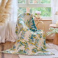 Boho Throw Blanket 50"x60" 100% Cotton Couch Tassel Blanket with Leaf Pattern,Soft Breathable Lightweight Spring Decorative Reversible Blankets for Sofa Bed Decor All Season