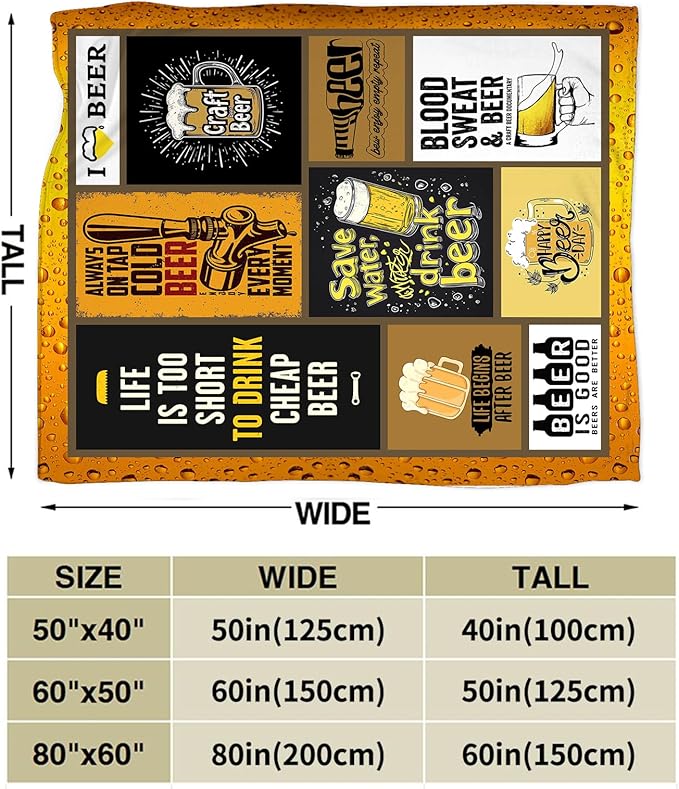 Beer Blanket Wheat Beer Throw Blankets Stuff Cozy Flannel Fleece Soft Plush Fuzzy Warm Lightweight Bedding Gifts for Women Girls Kids 50"X40"