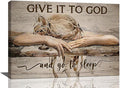 Farmhouse Wall Decor for Bedroom Give It to God and Go to Sleep Sign Pictures Rustic Above Bed Wall Art Christian Girl Sleep Painting Country Bible Verse Canvas Framed Print Artwork 24"x16"