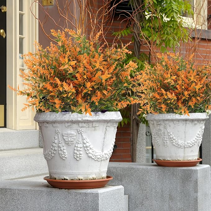 RECUTMS Fall Decoration for Home, Artificial Plants Spring Artificial Fall Flowers for Outdoors UV Resistant Artificial Plants Outdoor Artificial Flowers for Outdoors in Pots(Salmon)