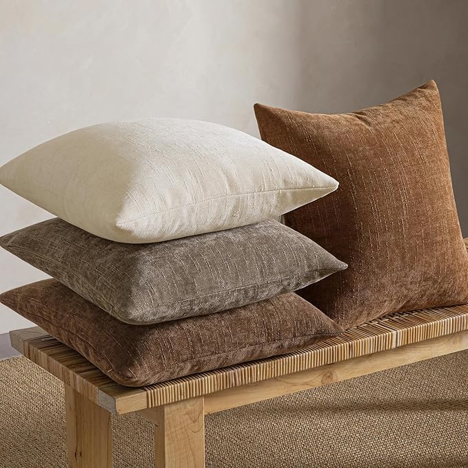 MIULEE Pack of 4 Fall Decorative Throw Pillow Covers 16x16 Inch Brown Chenille Textured Throw Pillows Boho Farmhouse Rustic Cushion Covers for Vintage Modern Home Decor Couch Sofa Bed Living Room
