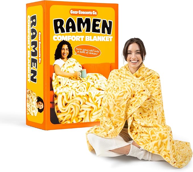 Cozy Concepts Co. Ramen by Relatable, Viral Trend Inspired, Looks Like a Giant Bowl of Ramen Noodles to Wrap Yourself Up In, Easter Gift for Kids & Teens, Easter Basket Filler, Large 65” Throw Blanket