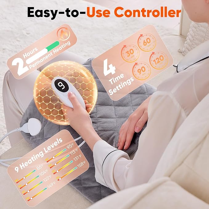 OCTROT 3 lb Weighted Heating Pad for Neck and Shoulders, for Mom Wife Grandma, Birthday Gifts for Men Women Dad, Instant Electric Heated Blanket with 9 Heat Options 4 Auto-Off Timer, Grey