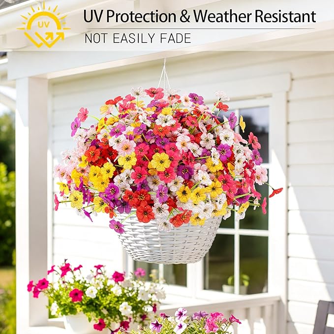 MACTING 36 Bundles Artificial Flowers for Outdoors UV Resistant Fake Flowers Faux Plastic Plants No Fade for Planters Window Patio Porch Home Garden Indoor Outside Spring Decorations(Mix Color-1)