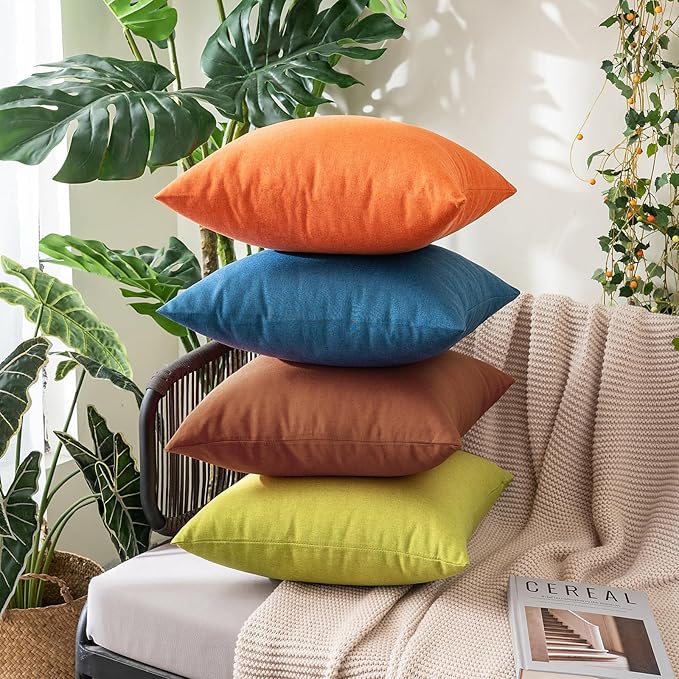 MIULEE Pack of 2 Decorative Outdoor Solid Waterproof Throw Pillow Covers Faux Linen Garden Farmhouse Cushion Cases for Summer Patio Tent Balcony Couch Sofa 18x18 Inch Orange