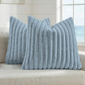 FUTEI Dusty Blue Decorative Throw Pillow Covers Set of 2, 20x20 Inch Soft Fluffy Faux Fur Plush Striped Cushion Cases, Modern Home Decor for Couch Bed Living Room