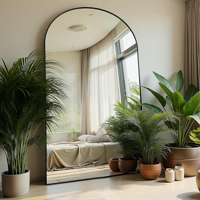 Full Length Floor Mirror, 91x46 Inch Oversized Arched Standing Mirror in Black for Bedroom, Living Room, Dressing Room - Elegant Freestanding Leaning Mirror Decor