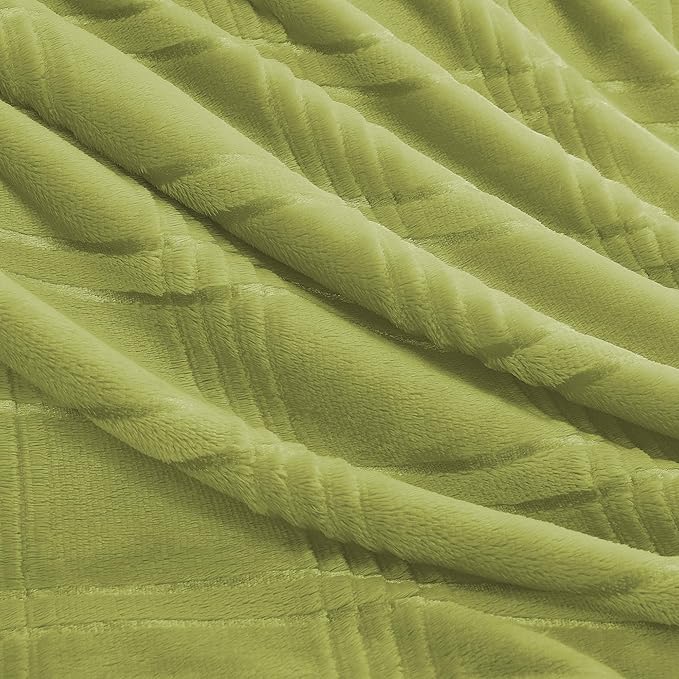 Super Soft Flannel Throw Blanket 50x60 Inches, Premium Checkered Jacquaed Silky Fleece Lightweight Bed Blanket All Season Use, Olive Green Strip, 50"x60"
