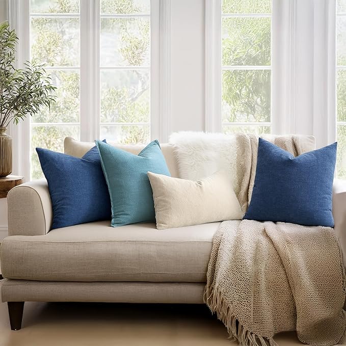 MIULEE Navy Blue Couch Pillow Covers 22x22 Inch, Set of 2 Soft Chenille Decorative Euro Throw Pillow Covers Farmhouse for Sofa Living Room Bed