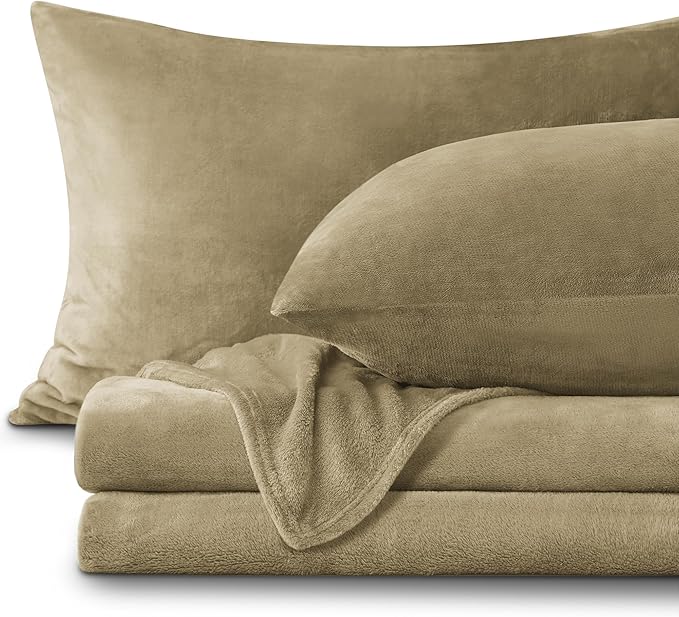 BEDELITE Flannel Sheets Full Size Camel - Super Soft Fleece Sheets Set Fluffy Extra Plush, 4 Piece(Include Fitted Sheet, Flat Sheet, 2 Pillowcases)