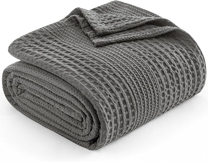 PHF Lightweight Waffle Weave Blanket King Size, Breathable & Ultra Soft, 104"x 90" Soft & Cozy Thin Blanket for All Season & Hot Sleepers, Bed, Home Decor - Grey