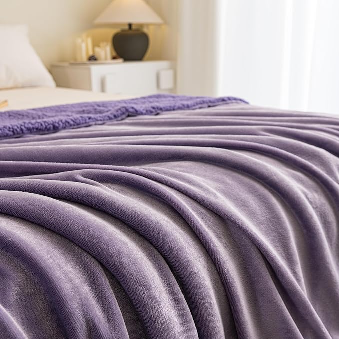 K.Garden Sherpa Throw Blanket for Couch Sofa, Super Soft Cozy Fuzzy Plush Blankets Fleece Thick Warm Blanket for Winter Reversible Thick Warm Blanket for Bed, Sofa, Purple Solid 50 * 60inch
