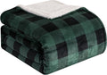 Elegant Comfort Ultra Soft Reversible Buffalo Plaid Flannel Sherpa Blanket - Cozy Silky Checkered Fleece Throw for Couch, Bed - Plush Fuzzy Warm Winter Blanket for Gift, Twin XL, Green