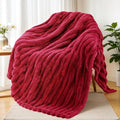 Exclusivo Mezcla Fleece Throw Blanket for Couch, Super Soft Striped Jacquard Bed Blanket, Lightweight Fuzzy Cozy for All Seasons, 50x60 Inches, Deep Red