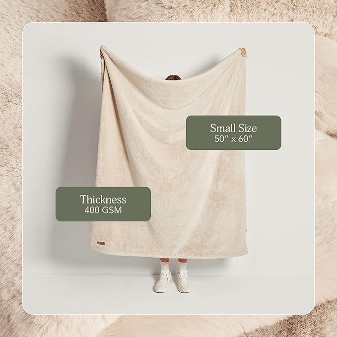 UnHide Lil’ Marsh Faux Fur Blanket - Lightweight, Soft Throw Blanket - Machine Washable - Ideal for Bed, Couch, or Reading Chair- Small (50" x 60") Beige Bear