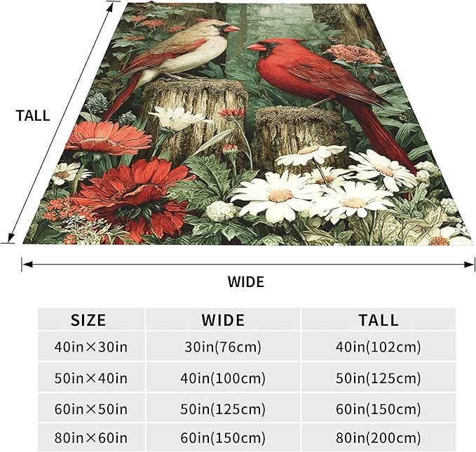 Cardinal Throw Blanket Soft Warm Cozy Christmas Cardinals Blankets Fuzzy Plush Fleece Cardinal Blanket Red Birds Gifts for Couch Bed Sofa Home Decor 40''X50''
