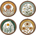 HPNIUB Vintage Flower Wall Decor, Farmhouse Sunflower Daisy Geometric Hanging Wooden Wall Art, 4 Pieces 10''x10'' Minimalist Boho Sun&Floral Wood Sign for Girls Bedroom Living Room Office