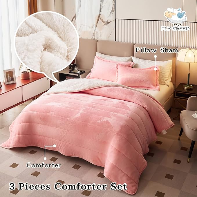 3-Layer Luxury Flannel Fleece Thick Bed Blanket Twin Size Blush Pink for Girls, Soft Plush Velvet Sherpa Blanket with 2 Pillow Shams Heavy Warm for Winter, Breathable n Washable, Pink