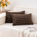 Aegero Pack of 2 Faux Fur Fall Throw Pillow Covers 12x20 Inch, Soft Plush Striped Neutral Couch Pillow Cover, with Velvet Back Modern Home Decor for Sofa Living Room Couch Bed Dark Coffee