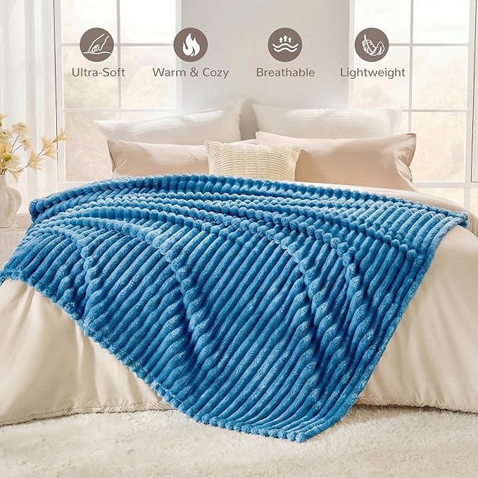 Blue Fleece Throw Blanket for Couch, 320GSM Super Soft Cozy Blanket for Home Decor, Perfect Cozy Gifts for Women Men Gifts, Lightweight All Season Couch Blanket, 50x70 Inches