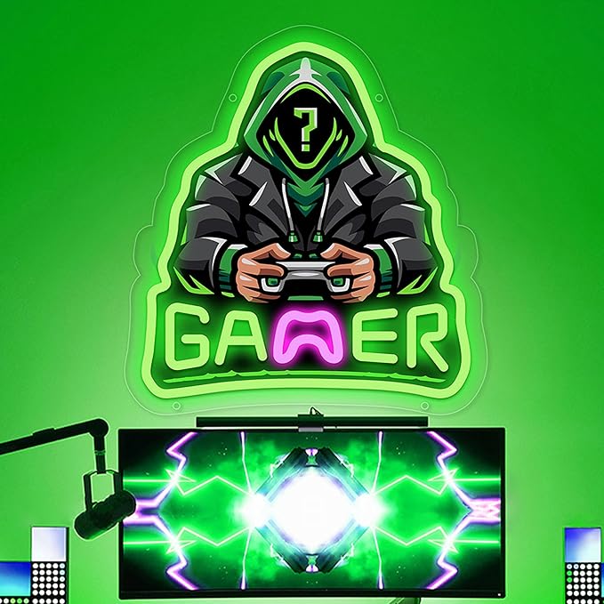 Gamer Neon Sign, Game Player Neon Sign for Gamer Room Decor, Adjust Brightness Gaming Lights for Wall, Gaming Decor for Boys Bedroom and Video Game Room