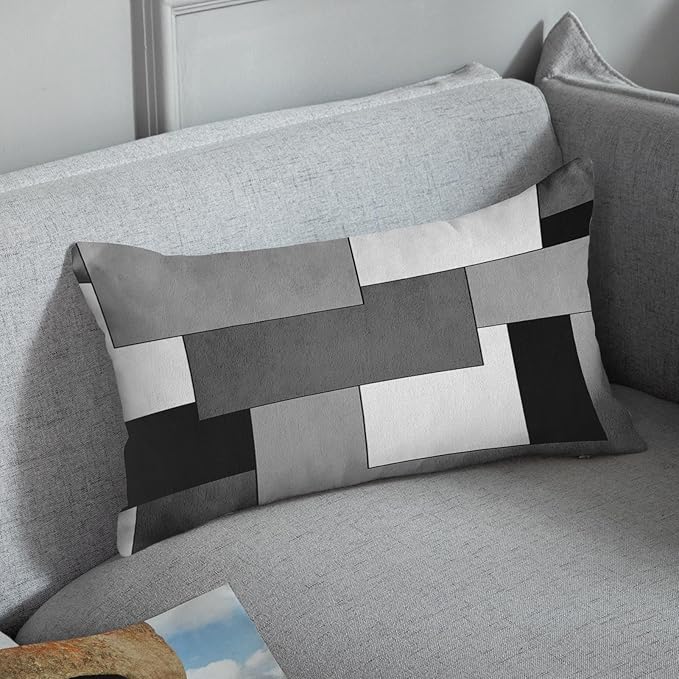 Emvency Set of 2 Grey Geometric Throw Pillow Cover Black Gray White Painting Abstract Checkered Design Decorative Pillow Case Modern Home Decor Standard Square 12x20 Inch Cushion Pillowcase