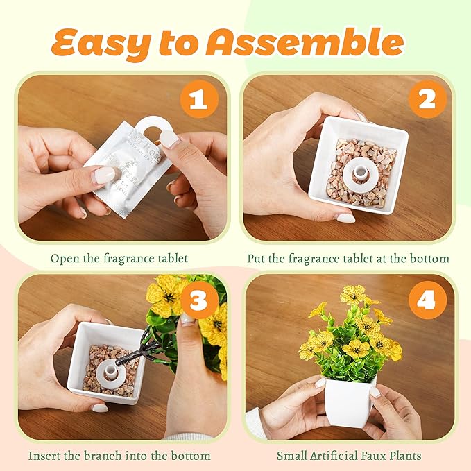 Der Rose 4 Pack Small Fake Plants Spring Artificial Flowers with Fragrance Faux Plants Indoor for Farmhouse Bathroom Office Desk Decor