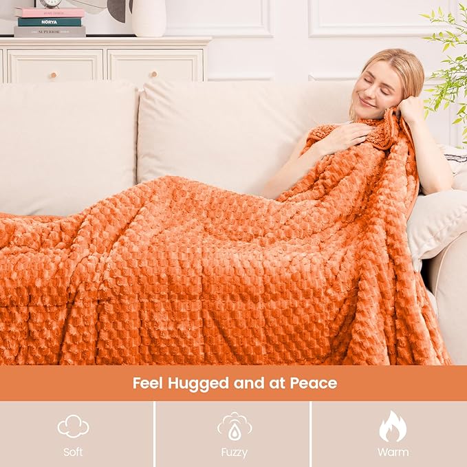 Super Fuzzy Soft Fleece Sherpa Weighted Blanket 15 lbs for Adults, 3D Imitation Turtle Shell Luxury Weighted Throw for Better Sleep, Dual Sided Cozy Heavy Blankets for Couch Bed, Orange, 60" x 80"