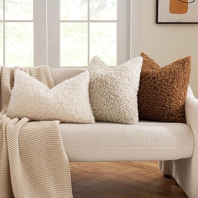 MIULEE Pack of 2 Throw Pillow Covers 22x22 Inch Neutral Oatmeal Faux Fur Decorative Sherpa Pillow Covers Fuzzy Accent Soft Sheepskin Fleece Cushion Cases for Boho Home Decor Couch Living Room Bed